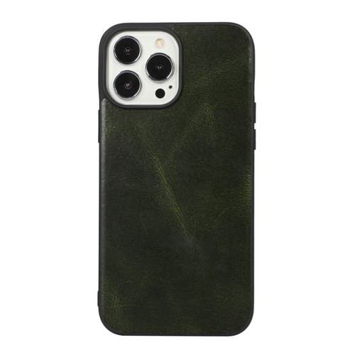 iPhone 13 Pro Max Genuine Leather Double Color Crazy Horse Phone Case  - Green