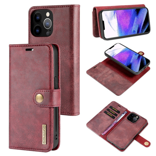 iPhone 13 Pro Max DG.MING Crazy Horse Texture Flip Detachable Magnetic Leather Case with Holder & Card Slots & Wallet  - Red