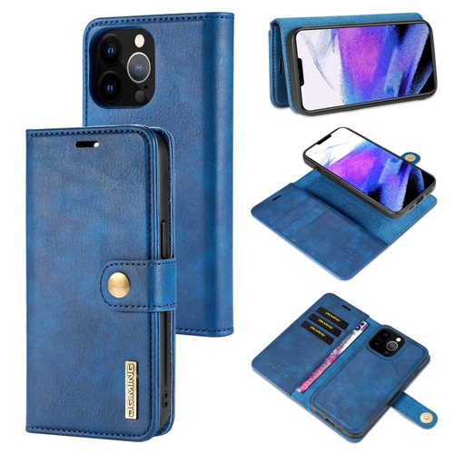 iPhone 13 Pro Max DG.MING Crazy Horse Texture Flip Detachable Magnetic Leather Case with Holder & Card Slots & Wallet  - Blue