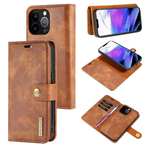iPhone 13 Pro Max DG.MING Crazy Horse Texture Flip Detachable Magnetic Leather Case with Holder & Card Slots & Wallet  - Brown