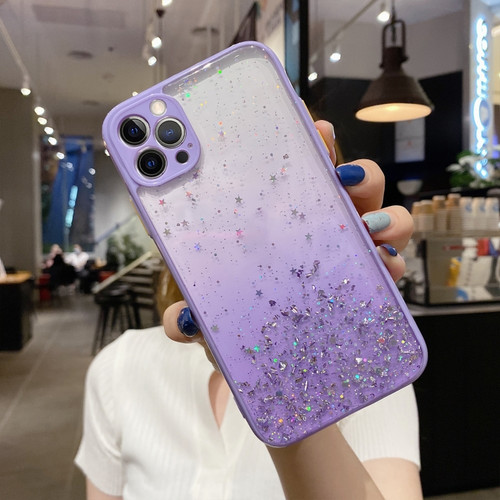 iPhone 13 Pro Max Starry Gradient Glitter Powder TPU Phone Case - Purple