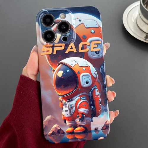 iPhone 13 Pro Max Painted Pattern Precise Hole PC Phone Case - Orange Astronaut