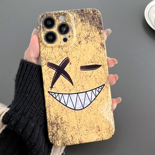iPhone 13 Pro Max Painted Pattern Precise Hole PC Phone Case - Yellow Background Smiling
