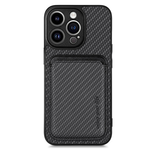 iPhone 13 Pro Carbon Fiber Leather Card Magsafe Magnetic Phone Case - Black