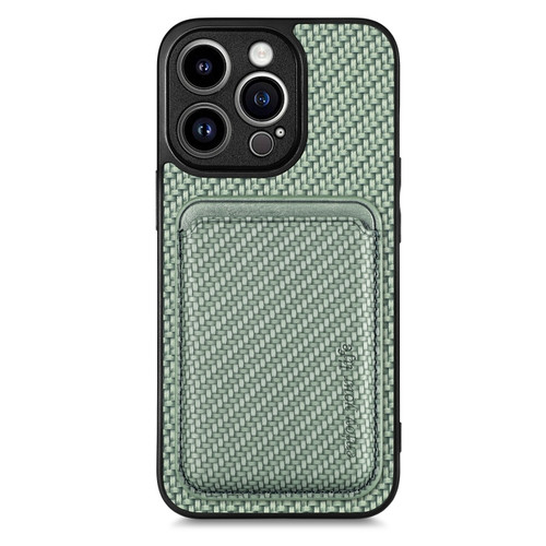iPhone 13 Pro Carbon Fiber Leather Card Magsafe Magnetic Phone Case - Green