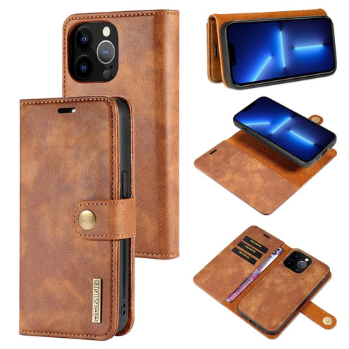 iPhone 13 Pro DG.MING Crazy Horse Texture Flip Detachable Magnetic Leather Case with Holder & Card Slots & Wallet - Brown