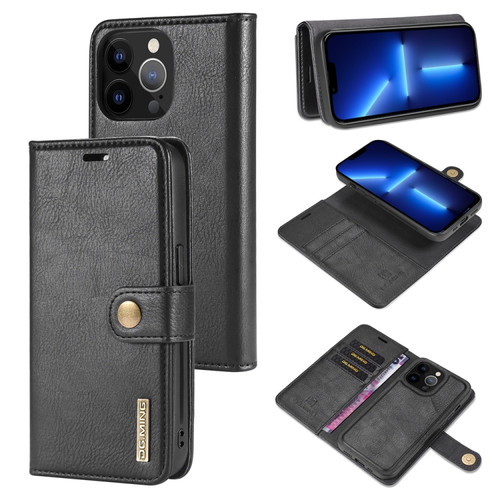 iPhone 13 Pro DG.MING Crazy Horse Texture Flip Detachable Magnetic Leather Case with Holder & Card Slots & Wallet - Black