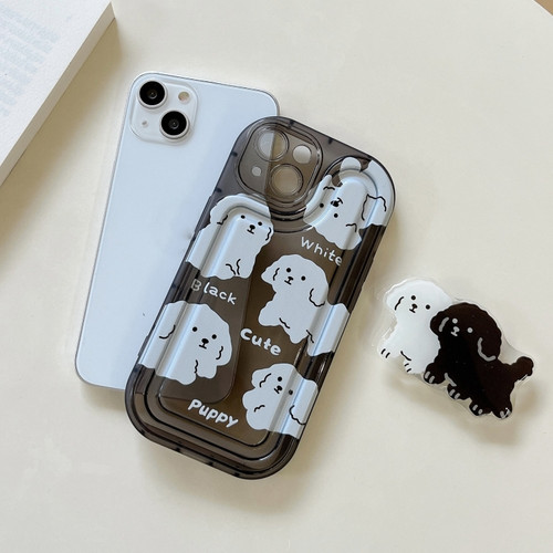 iPhone 13 Pro Airbag Frame Puppy Pattern TPU Holder Phone Case - Transparent Black