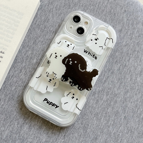 iPhone 13 Pro Airbag Frame Puppy Pattern TPU Holder Phone Case - Transparent