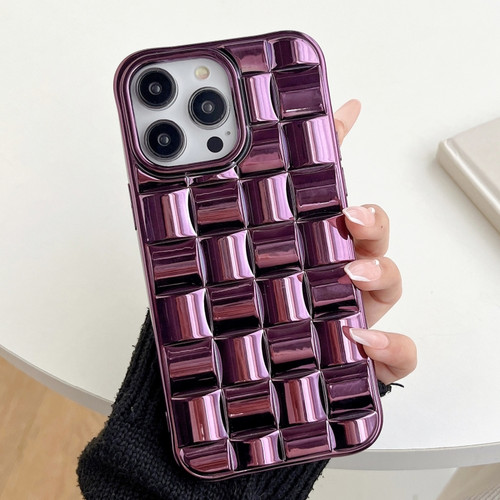 iPhone 13 Pro 3D Cube Weave Texture Electroplating Phone Case - Purple