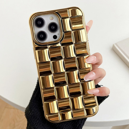 iPhone 13 Pro 3D Cube Weave Texture Electroplating Phone Case - Gold