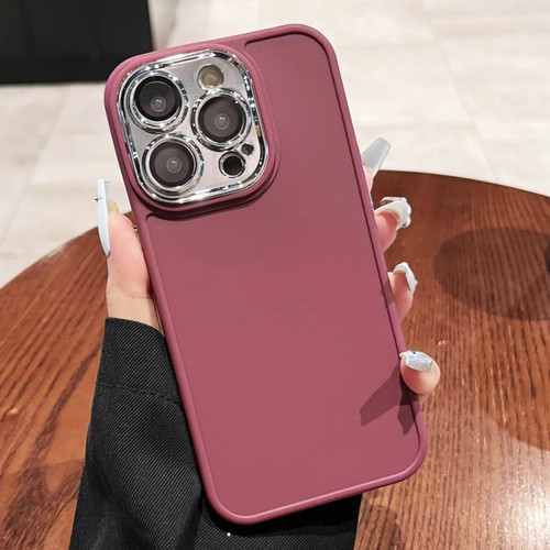 iPhone 13 Pro Electroplated Lens Frame Phone Case with Lens Film - Wine Red