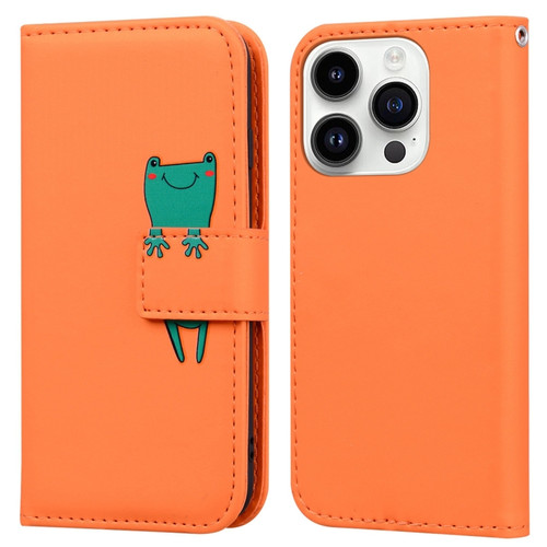 iPhone 13 Pro Cartoon Buckle Horizontal Flip Leather Phone Case - Orange