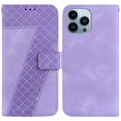 iPhone 13 Pro 7-shaped Embossed Leather Phone Case - Purple