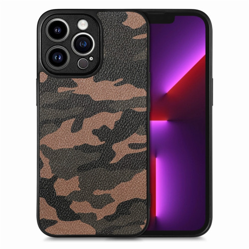 iPhone 13 Pro Camouflage Leather Back Cover Phone Case - Brown