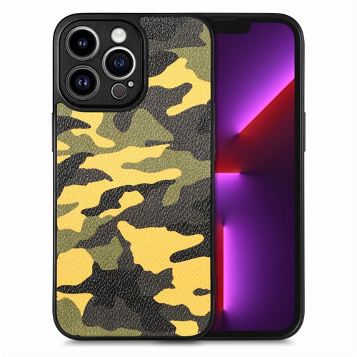 iPhone 13 Pro Camouflage Leather Back Cover Phone Case - Yellow