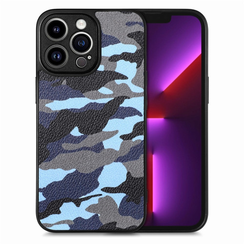 iPhone 13 Pro Camouflage Leather Back Cover Phone Case - Blue