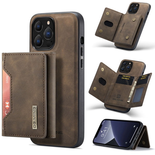 iPhone 13 Pro DG.MING M2 Series 3-Fold Card Bag Shockproof Case with Wallet & Holder Function - Coffee