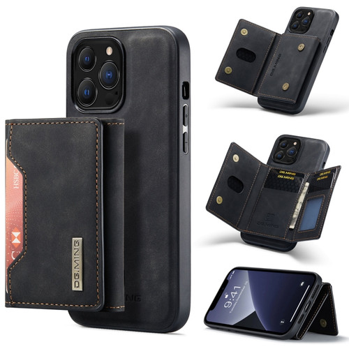iPhone 13 Pro DG.MING M2 Series 3-Fold Card Bag Shockproof Case with Wallet & Holder Function - Black