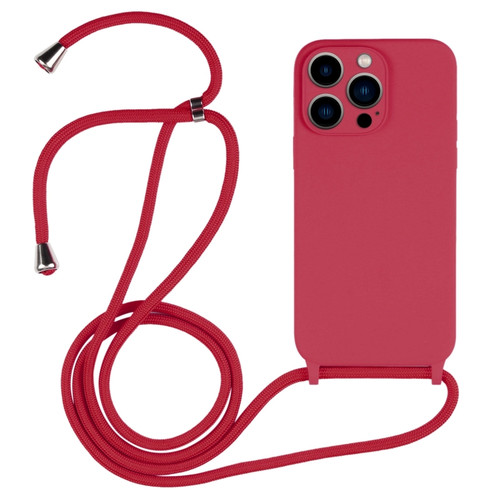 iPhone 13 Pro Crossbody Lanyard Liquid Silicone Case - Rose Red