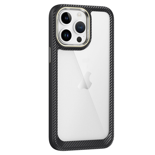 iPhone 13 Pro Carbon Fiber Transparent Back Panel Phone Case - Black + Transparent