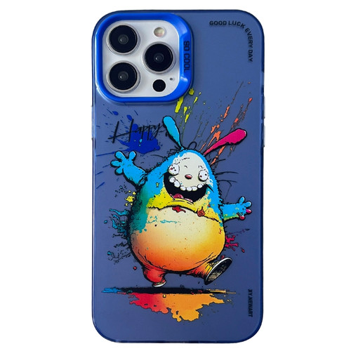 iPhone 13 Pro Double Layer Color Silver Series Animal Oil Painting Phone Case - Happy Rabbit