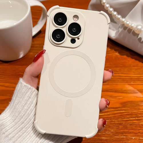 iPhone 13 Pro Four-corner Shockproof Skin Feel MagSafe Magnetic Phone Case - White