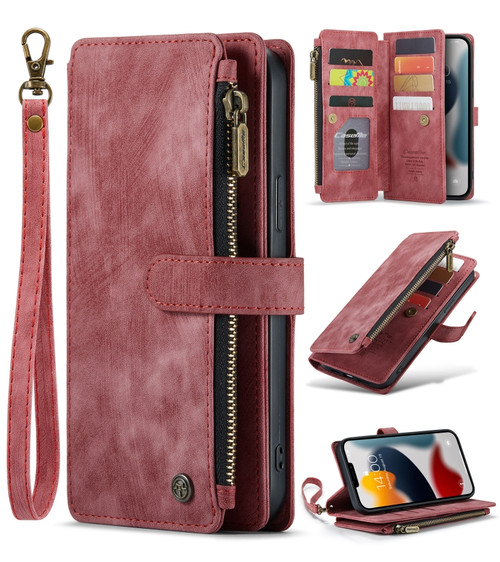 iPhone 13 Pro CaseMe-C30 PU + TPU Multifunctional Horizontal Flip Leather Case with Holder & Card Slot & Wallet & Zipper Pocket - Red