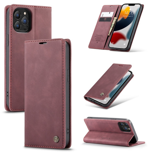 iPhone 13 Pro CaseMe-013 Multifunctional Retro Frosted Horizontal Flip Leather Case with Card Slot & Holder & Wallet - Wine Red