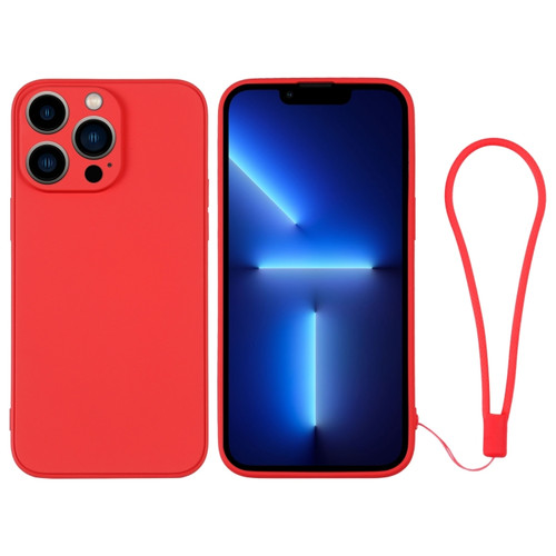 iPhone 13 Pro Silicone Phone Case with Wrist Strap - Red