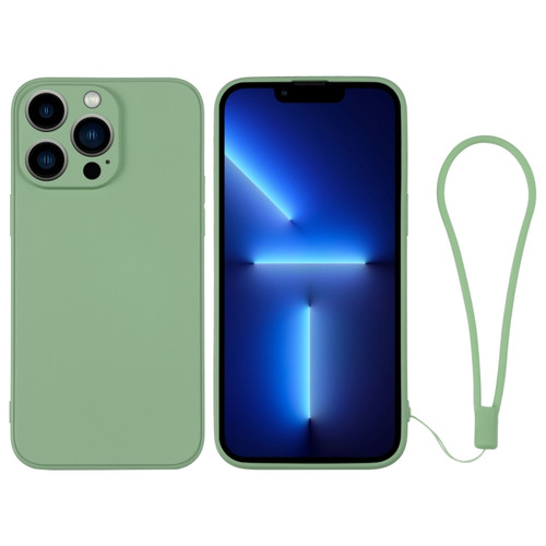 iPhone 13 Pro Silicone Phone Case with Wrist Strap - Matcha Green