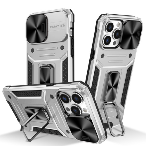 iPhone 13 Pro Camshield Robot TPU Hybrid PC Phone Case - Silver