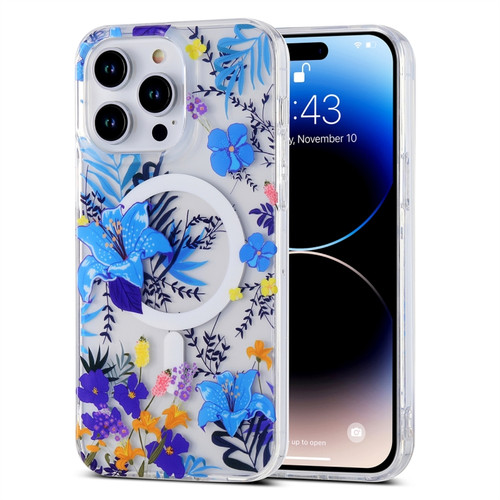 iPhone 13 Pro Transparent Double Sided Magsafe Phone Case - Blue Flower