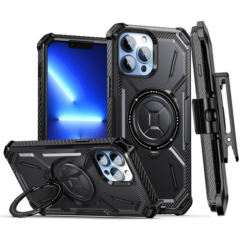 iPhone 13 Pro Armor Series MagSafe Magnetic Holder Phone Case with Back Clip - Black