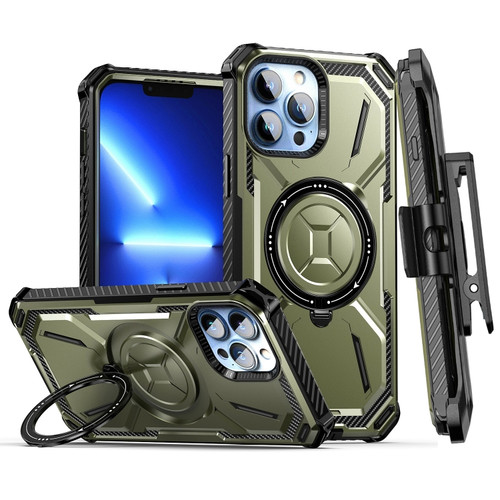 iPhone 13 Pro Armor Series MagSafe Magnetic Holder Phone Case with Back Clip - Army Green