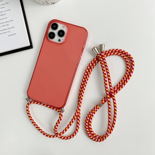 iPhone 13 Pro Thicken Colorful TPU Phone Case with Braided Lanyard - Red