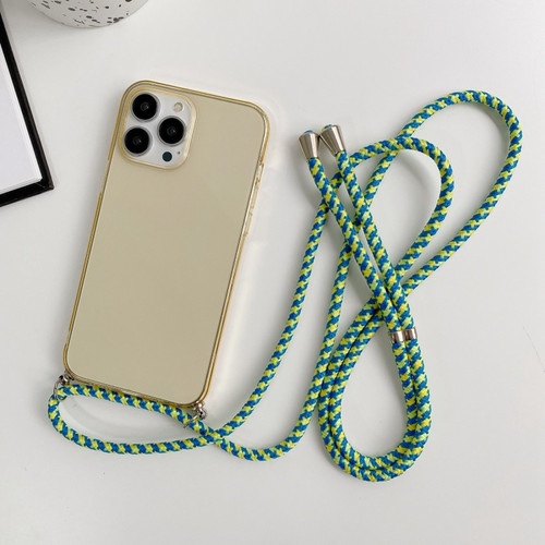 iPhone 13 Pro Thicken Colorful TPU Phone Case with Braided Lanyard - Gold