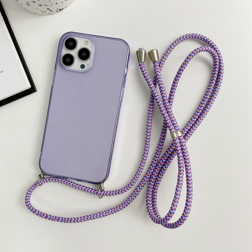 iPhone 13 Pro Thicken Colorful TPU Phone Case with Braided Lanyard - Purple
