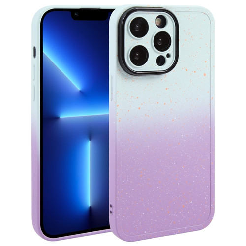 iPhone 13 Pro Gradient Starry Silicone Phone Case with Lens Film - White Purple