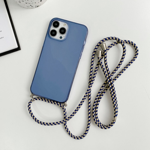 iPhone 13 Pro Thicken Colorful TPU Phone Case with Braided Lanyard - Dark Blue