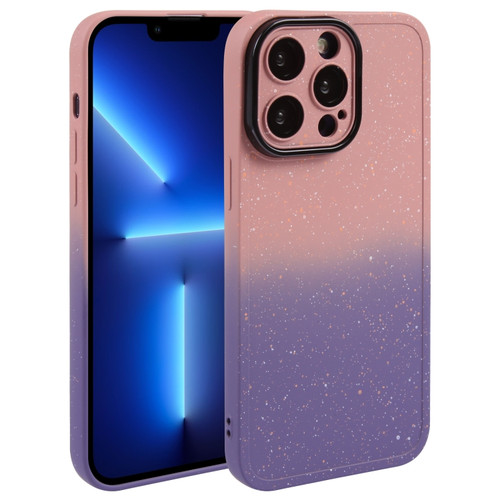 iPhone 13 Pro Gradient Starry Silicone Phone Case with Lens Film - Pink Purple
