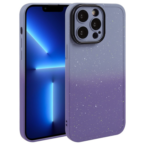 iPhone 13 Pro Gradient Starry Silicone Phone Case with Lens Film - Grey Purple