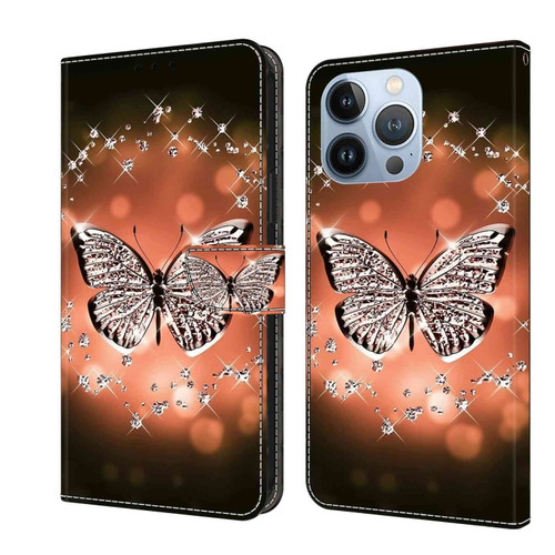 iPhone 13 Pro Crystal 3D Shockproof Protective Leather Phone Case - Crystal Butterfly