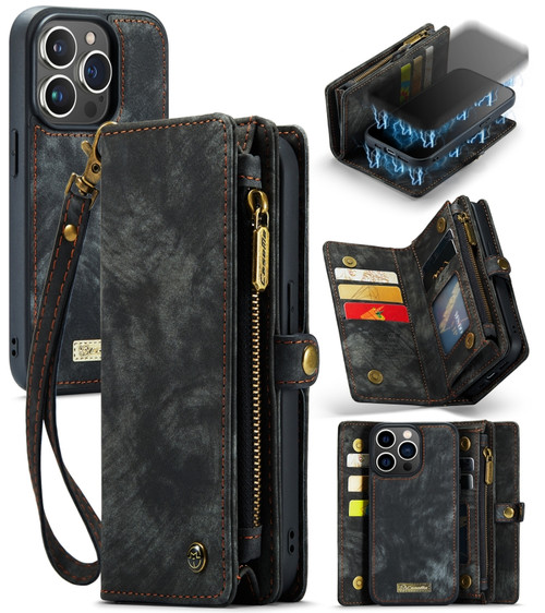 iPhone 13 Pro CaseMe-008 Detachable Multifunctional Horizontal Flip Leather Case with Card Slot & Holder & Zipper Wallet & Photo Frame - Black