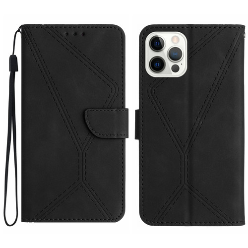 iPhone 13 Pro Stitching Embossed Leather Phone Case - Black