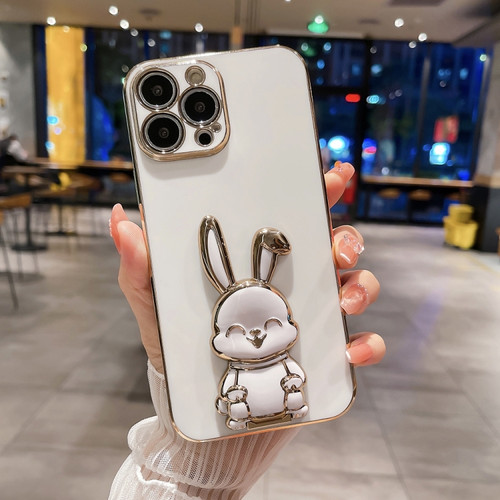 iPhone 13 Pro Plating Rabbit Holder Phone Case - White