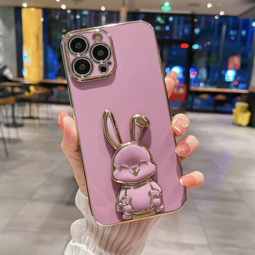iPhone 13 Pro Plating Rabbit Holder Phone Case - Rose Red