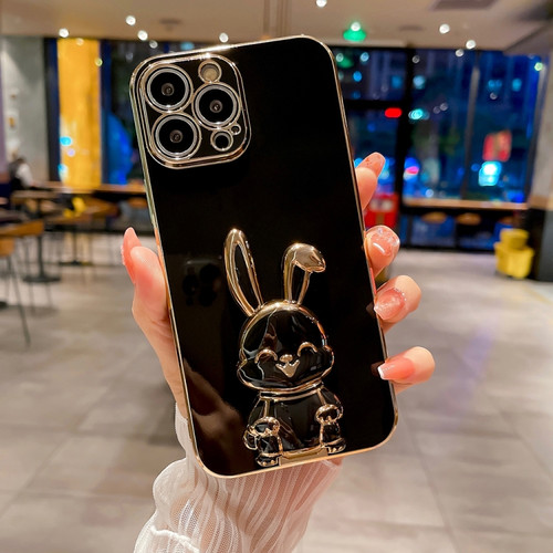 iPhone 13 Pro Plating Rabbit Holder Phone Case - Black