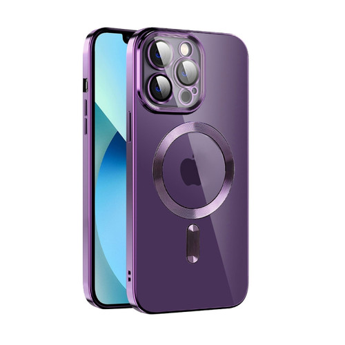 iPhone 13 Pro CD Texture Plating TPU MagSafe Phone Case with Lens Film - Dark Purple