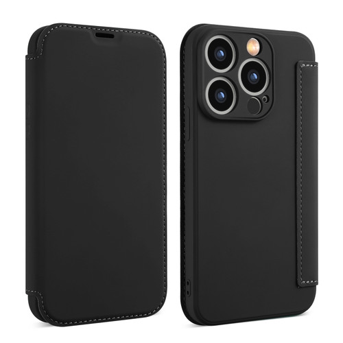 iPhone 13 Pro Imitate Liquid Skin Feel Leather Phone Case with Card Slots - Black